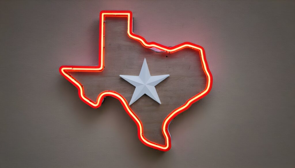 LED sing in the shape of Texas